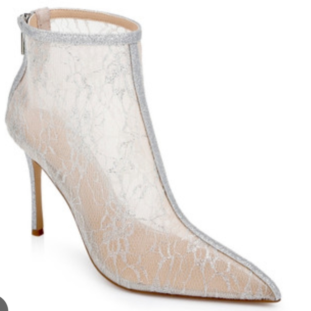 Badgley Mischka Jewel Elegant Lace Ankle Heeled Boots - Silver